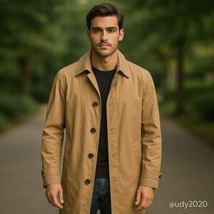 London Fog Classic Tan Trench Coat with Faux Fur Lining Size 42 Regular